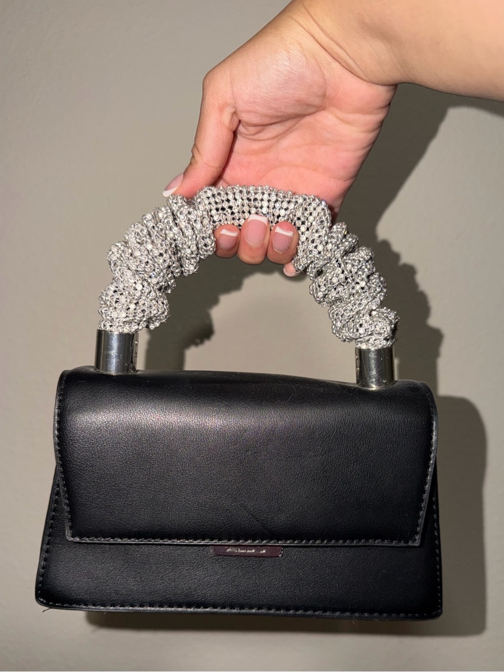 ALDO Black Top-Handle Mini Bag with Silver Crystal Handle